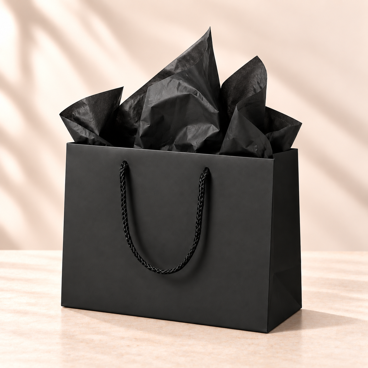 Elegante schwarze Geschenktasche mit Kordelgriffen – Bild 2