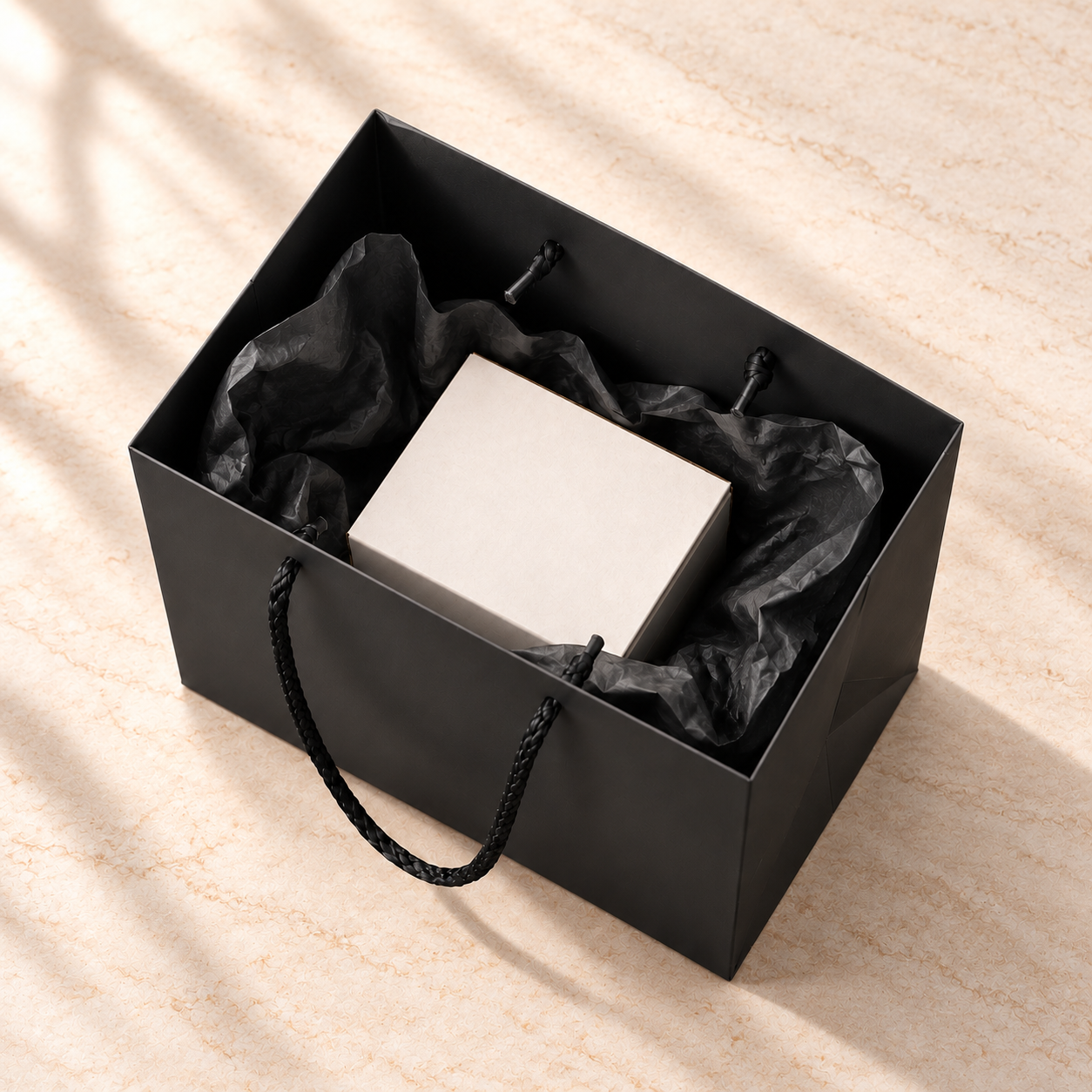 Elegante schwarze Geschenktasche mit Kordelgriffen – Bild 3